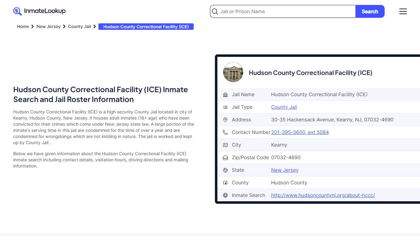 Hudson County Correctional Facility (ICE) Inmate Search, Jail Roster ...